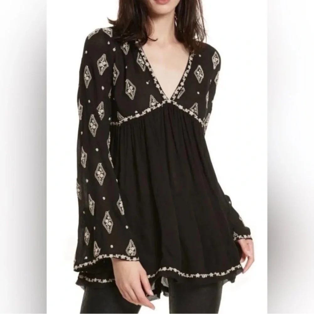 Free People Black Mini Dress with White Diamond Motif